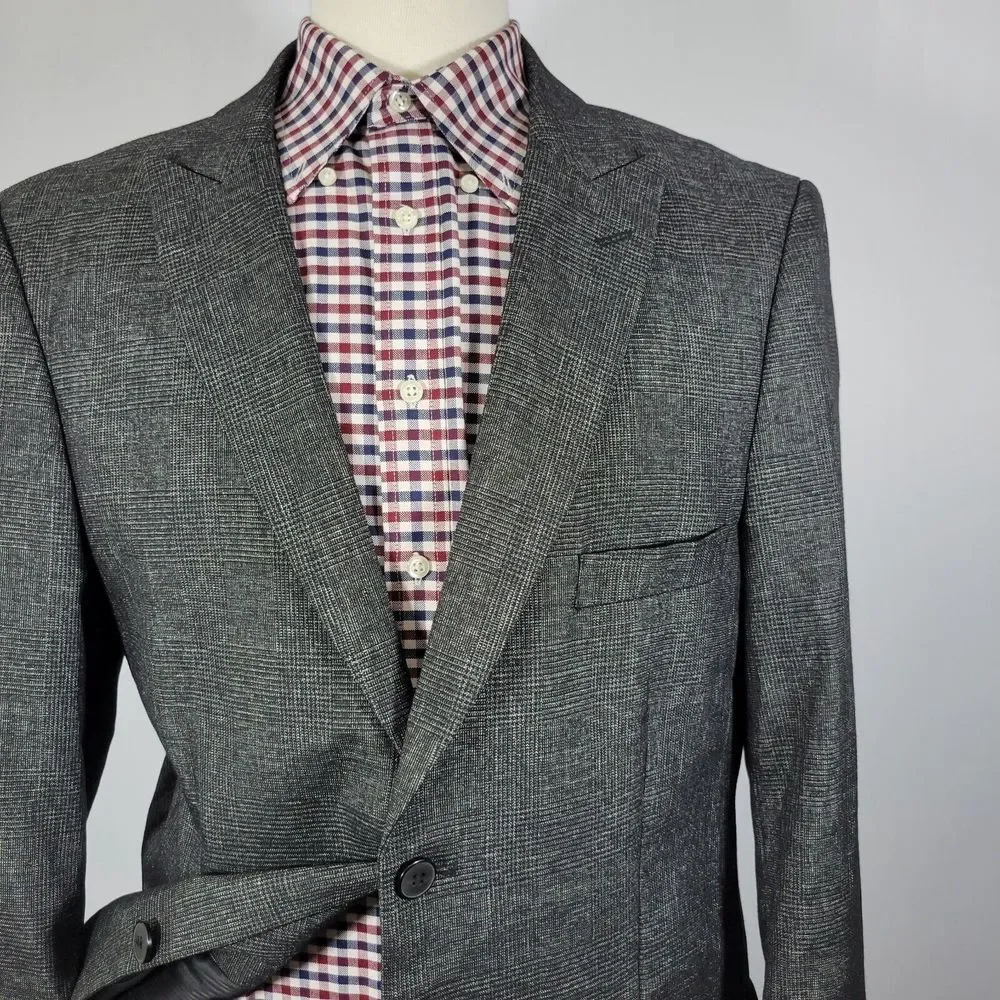 Stacy Adams Men's Sport Coat‎ Blazer Two Button Charcoal Black Gray Plaid 44L